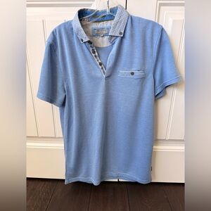 Medium Ted Baker Men’s Polo Shirt – Blue with Fine White Weave – Size 3